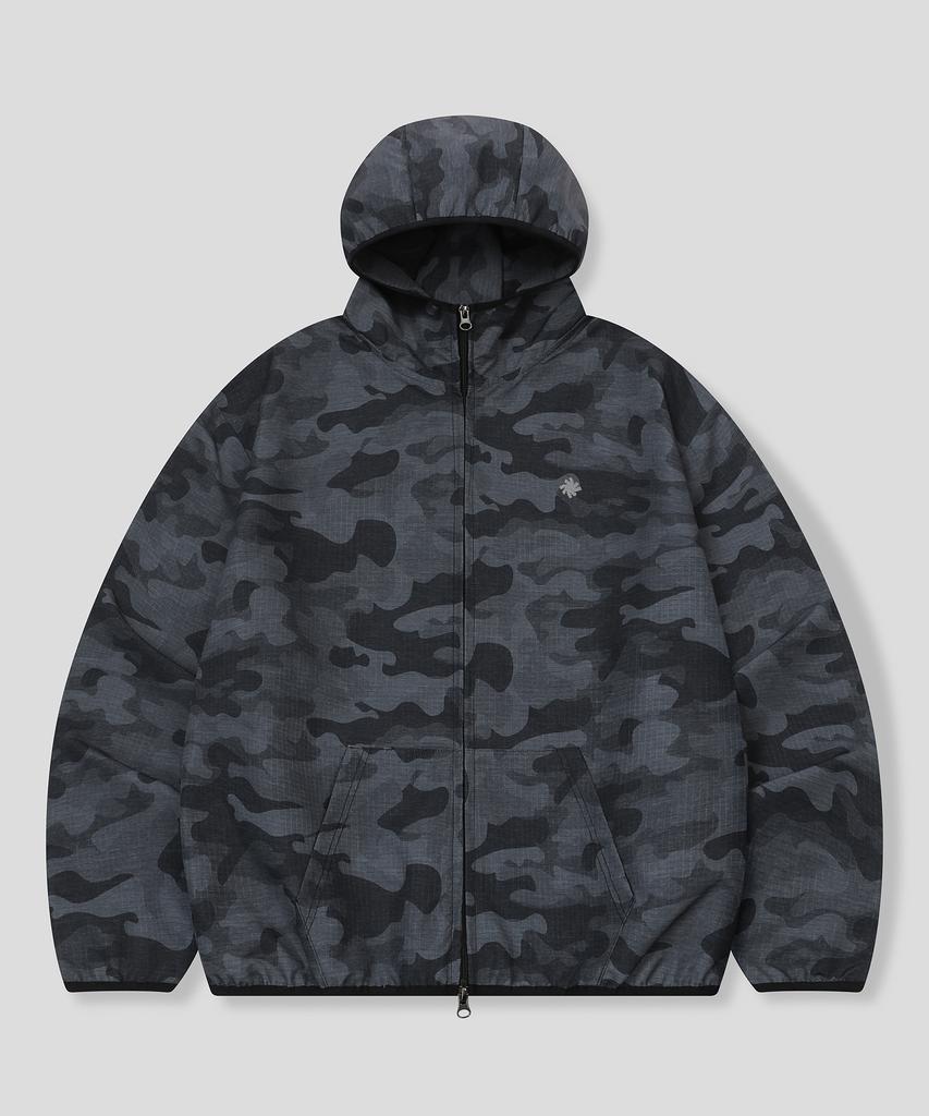 Slow Record House Ripstop Camo Windbreaker_Charcoal