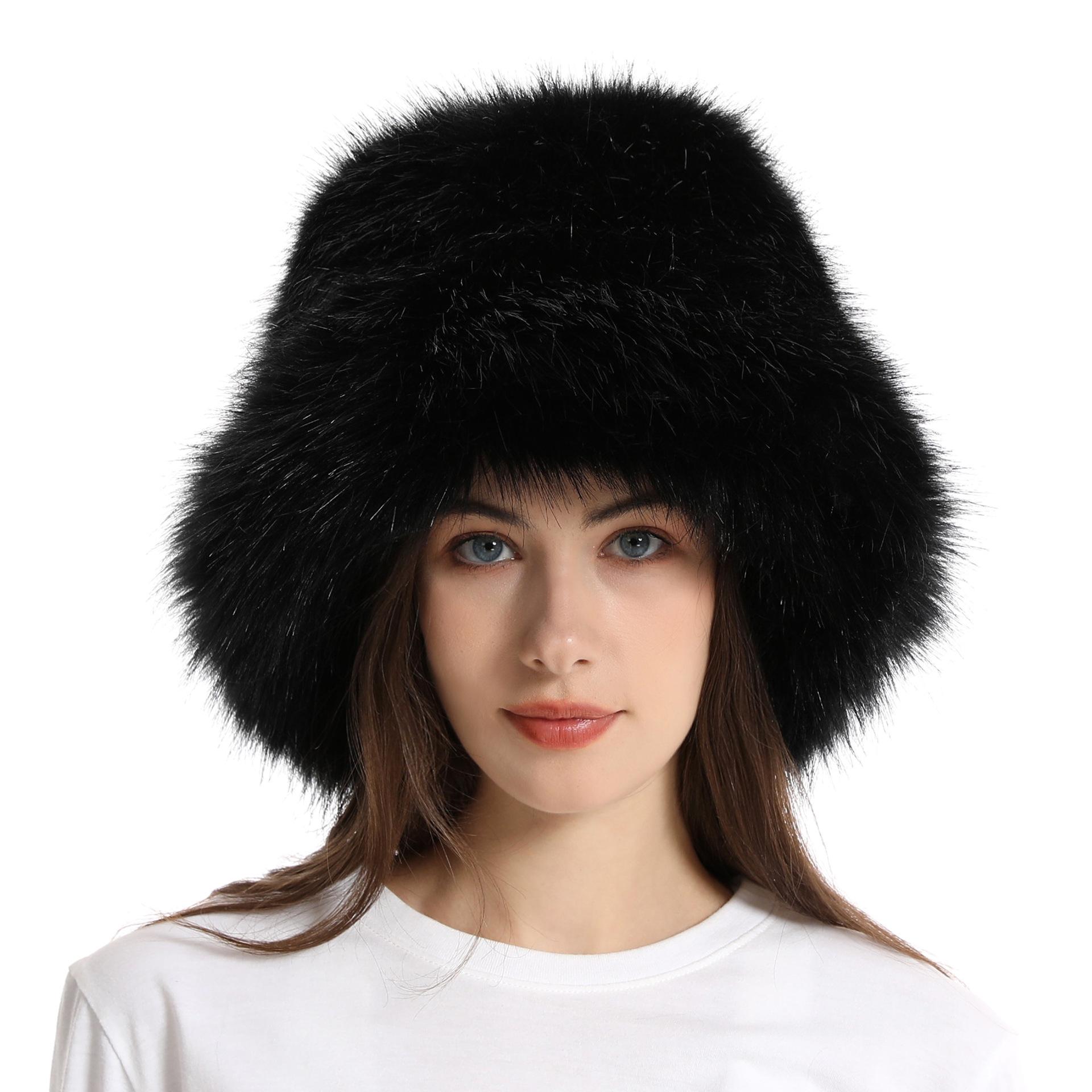 Thick and Warm Fur Like Hat with Long Fur чёрный