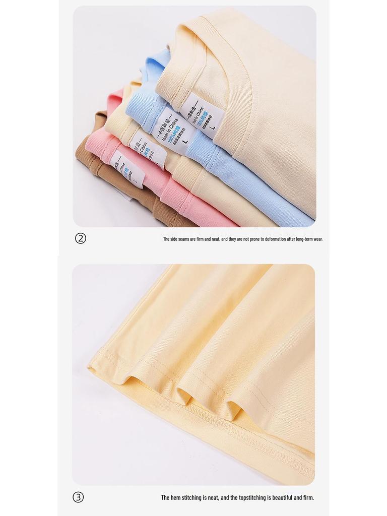 Women's Casual Drop Shoulder Short-Sleeve T-Shirt - 200g Pure Combed Cotton Summer Base Layer.