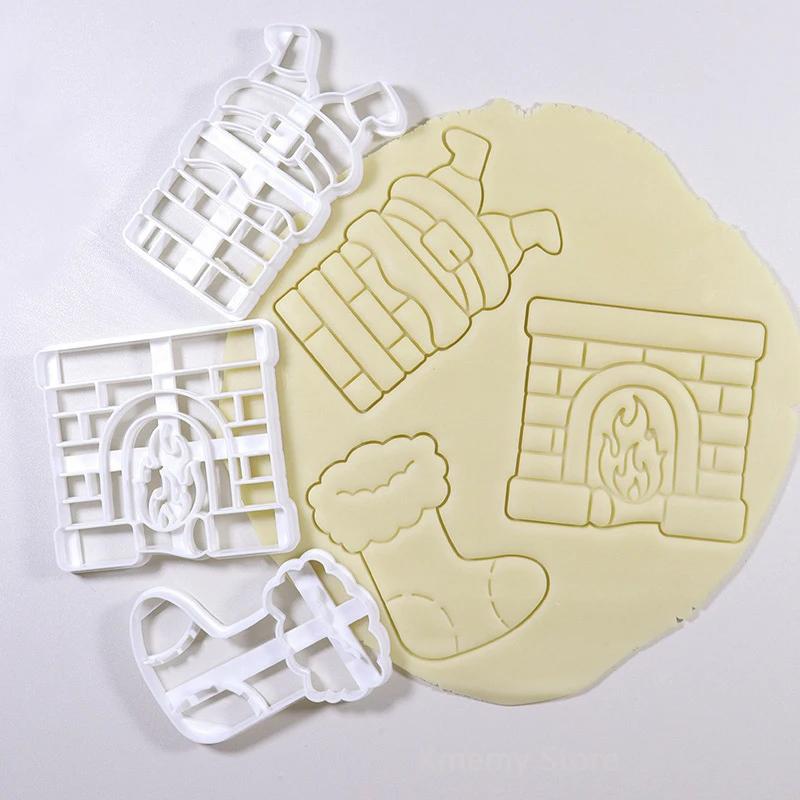 Merry Christmas Cookie Embosser Mold Cartoon 3D Santa Claus Snowman Crystal Ball Fondant Stamp Cake Decorating Tools for Baking