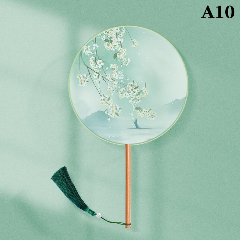 Chinesischer Runder Handfächer Vintage Druck Seidenfächer Antike Quaste Tanzhandfächer Cheongsam Tang Anzug Hochzeitsfeier Accessoires