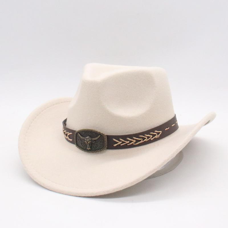 Bull Head Accessories, Western Woolen Outdoor Sunshade Knight Hat, Cowboy Hat, Men'S And Women'S Curved-Brimmed Jazz Hat