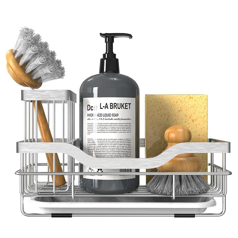 

Самоосушающаяся полка для раковины из нержавеющей стали, полка для кухонной раковины, держатель для мыла и губки, органайзер для кухонной раковины серебряный