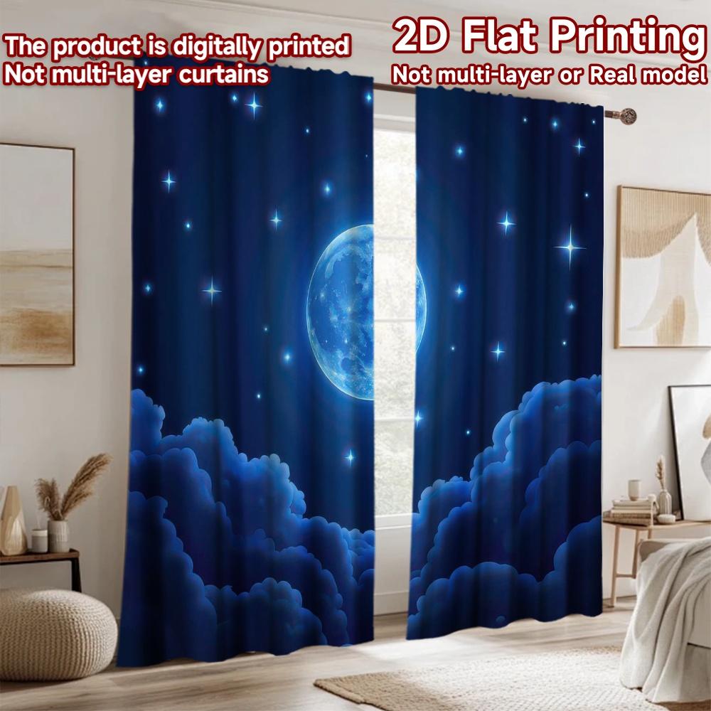 2D Flat Photography Backdrop Background Banner Blue Moonlit Night 100% Polyester Family Party Decoration Perfect for