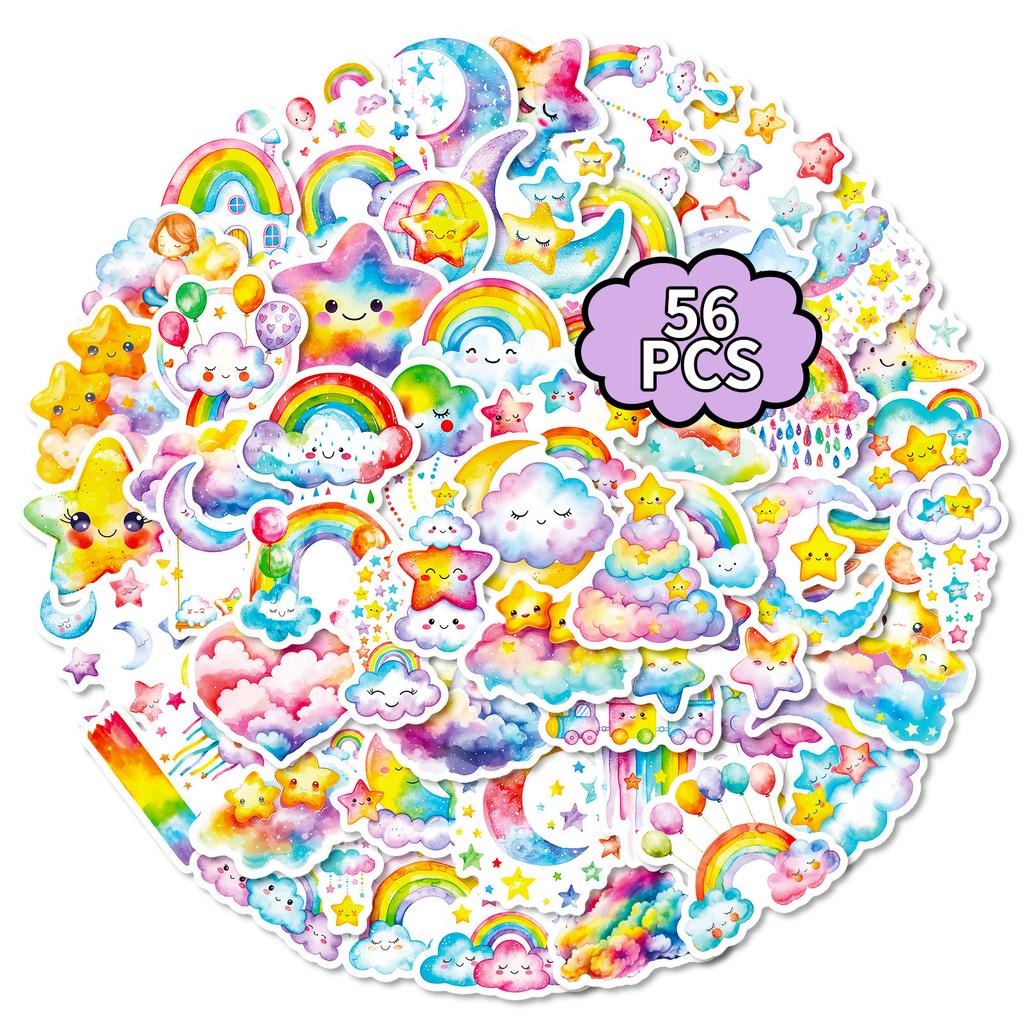 56 Cartoon Rainbow Stars Graffiti Stickers Colored Girl Heart Account Diary Decorative Material Stickers