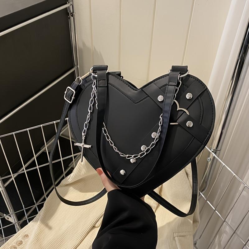 Heart-Shaped Bag with Punk Chain, Casual And Stylish, Perfect for Trendy