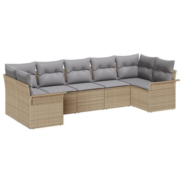VidaXL Canapés de Jardin 7 Pièces avec Coussins Beige Poly Rotin 3345510