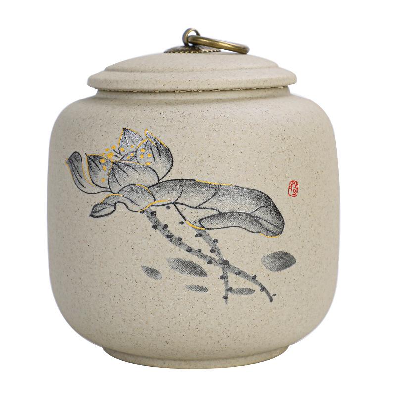 Light Luxury Coarse Pottery Tea Tank Storage Tank Ceramic Large Japanese Moisture-proof Sealed Tank Household Black Tea Green Tea Pu'er Tea Tank
