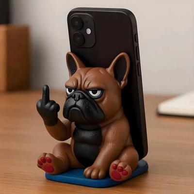 Lustiger Bulldoggen Handyhalter Freche Mittelfinger Bulldogge Handyaufsteller Cartoon Hund Handyhalter für Schreibtisch Alle Smartphones
