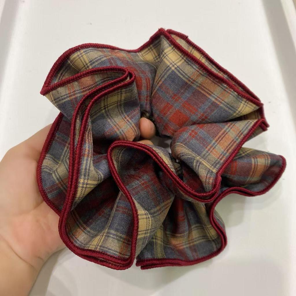 2025 Retro Plaid Korean Style Scrunchie for Women - Hair Tie for Buns & Ponytails