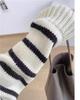 Women's College Style Striped Half-Zip Knitted Wool Cashmere Sweater, Loose Fit, Pullover