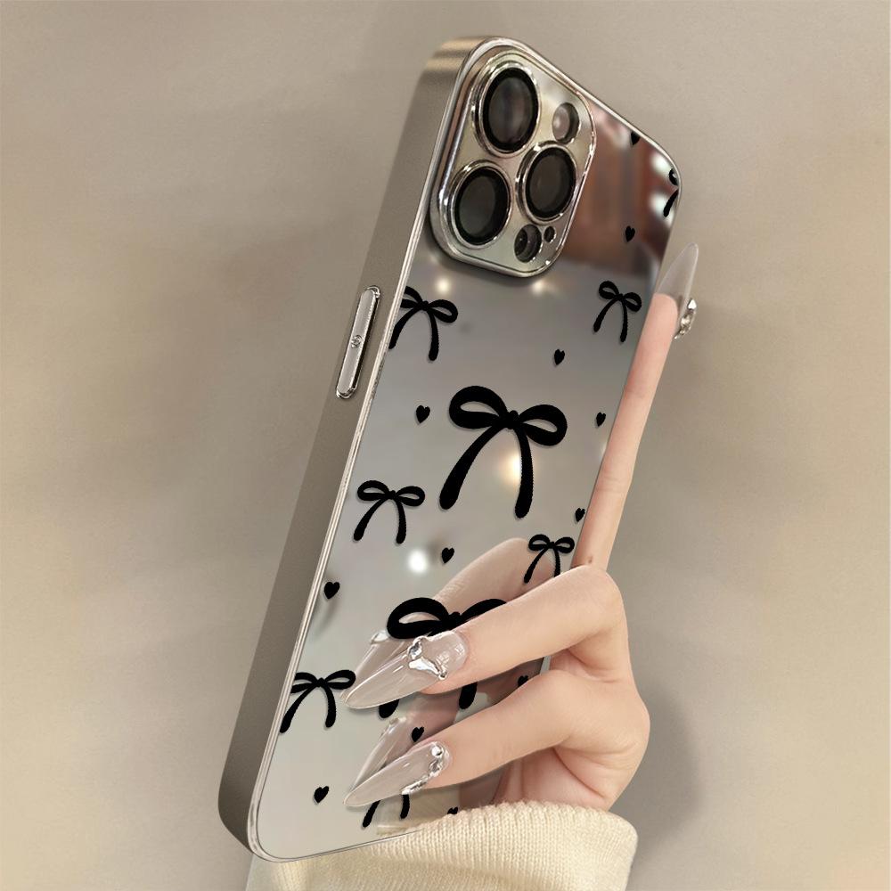 Simple Bow for Apple 16 Promax Personalized 15 New 14 Mobile Phone Case for IPhone 13 Mirror Creative