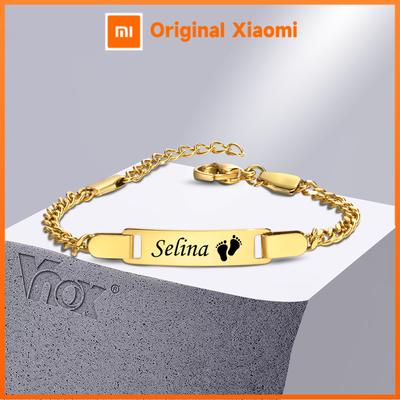 Vnox Free Customize Personalize Your Son Daughter's Name Bar ID Bracelets,Anti Allergy Stainless Steel Birthday Gift