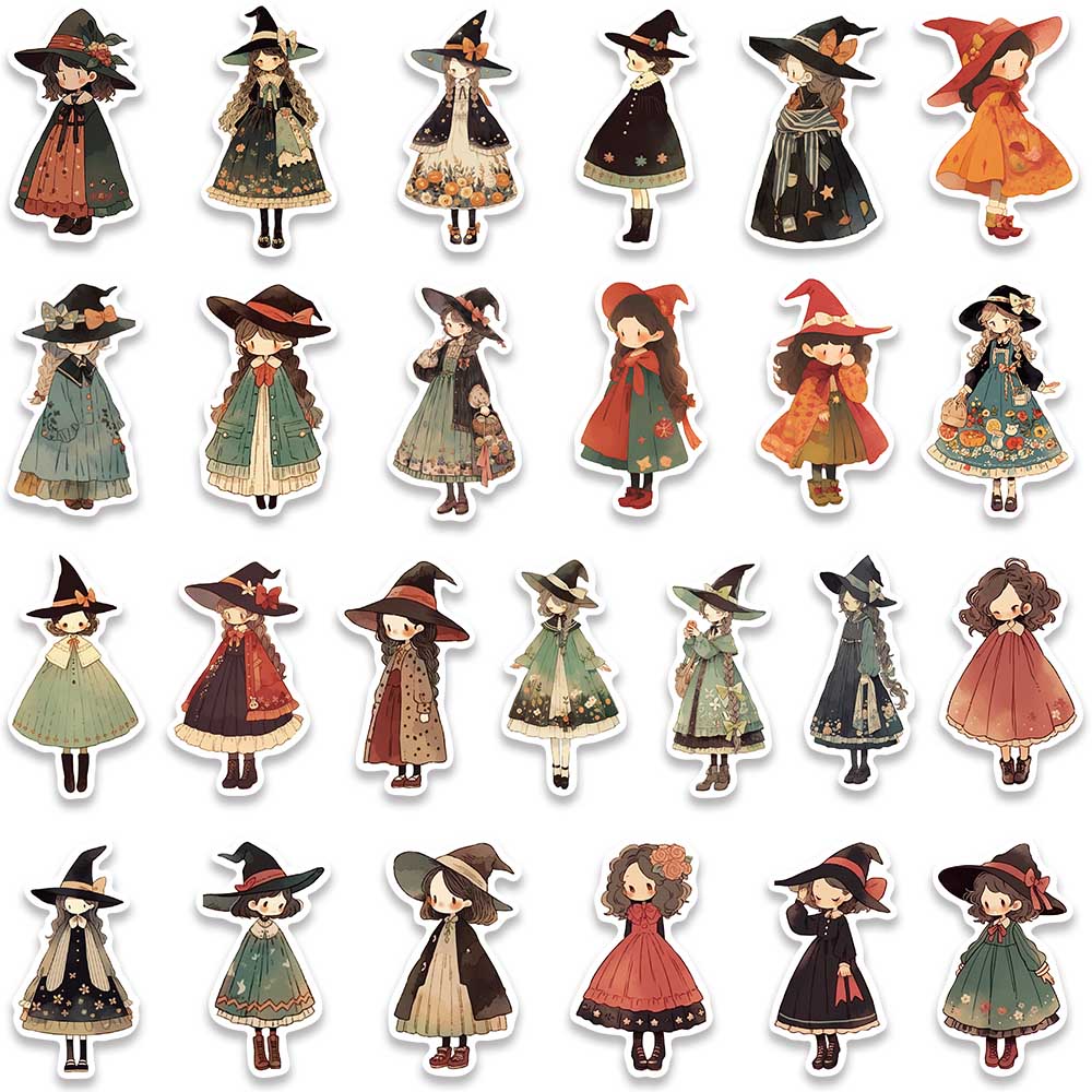 50Pcs Cute Cartoon Witch Girl Magic Anime Stickers Decals Laptop Motorcycle Phone Luggage Guitar Decoration Sticker Kids Toys