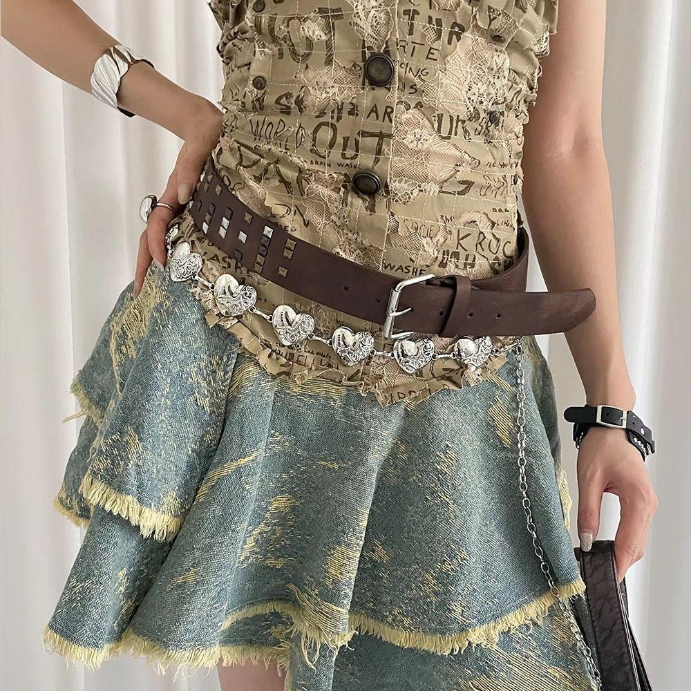 Leather Rivet Waist Belt Gothic Dress Jeans Belt American Women's Belt  Streetwear