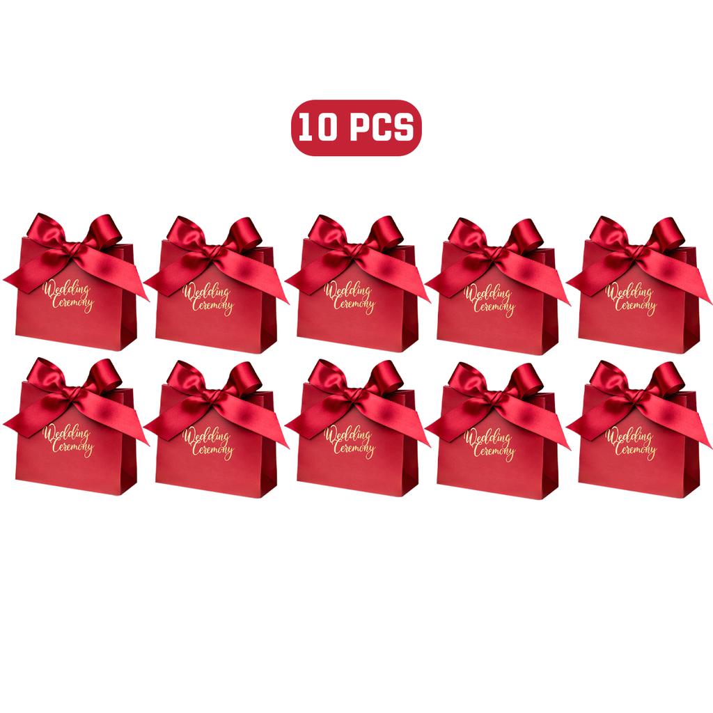 10Pcs Red Mini Sweet Boxes with Ribbons Wedding Candy Boxes Cookie Snack Wrapping Case for Engagement Christmas Party Favor