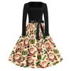 Women's Casual Christmas Print Square Neck Vintage Dress for Holiday Party and Everyday Wear