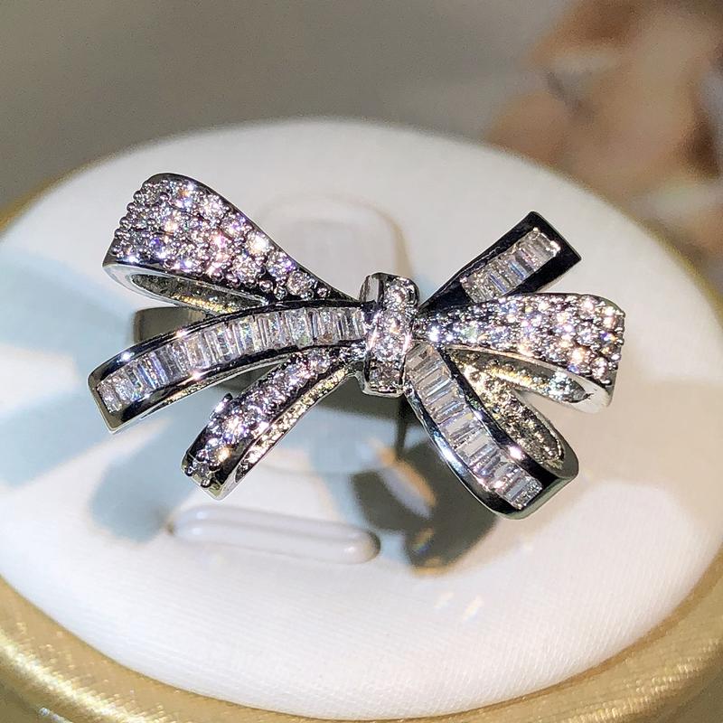 925 Sterling Silver High Quality Bow Bow Bow Bow Zircon Ring Women's Fashion Party Birthday Jewelry Rings