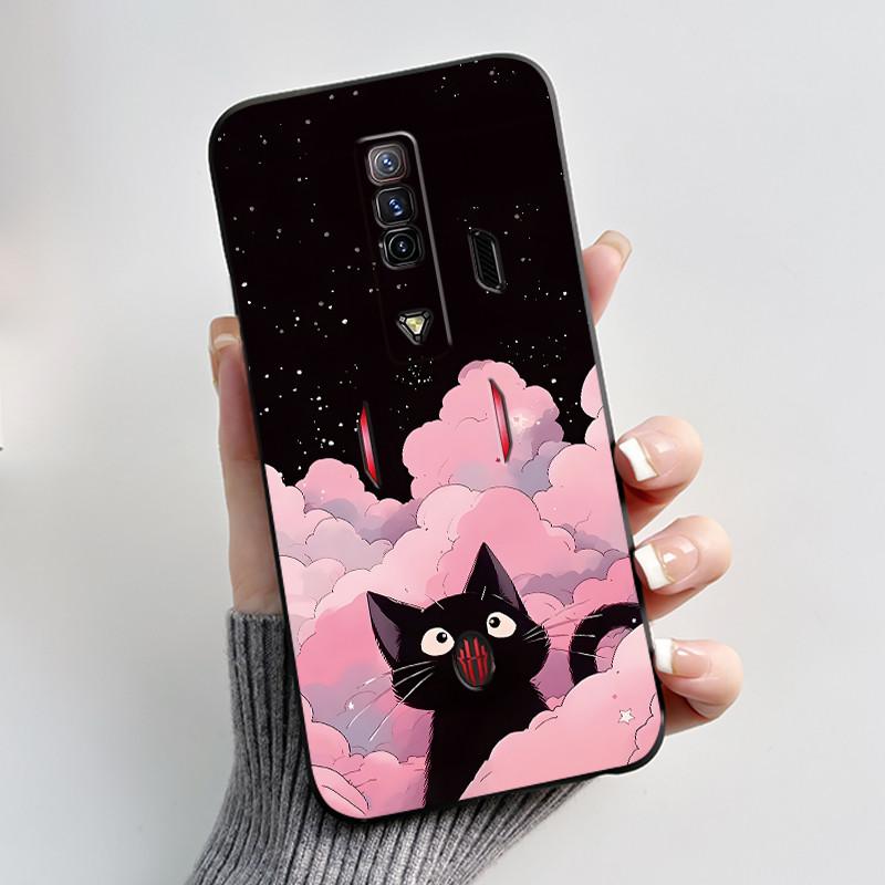 Per Custodia Red Magic 7 NX679J Per Nubia Red Magic 7S Cover Posteriore Carino Coniglio Amore Nero Morbido TPU Custodia per Telefono Per RedMagic 7 7S Guscio