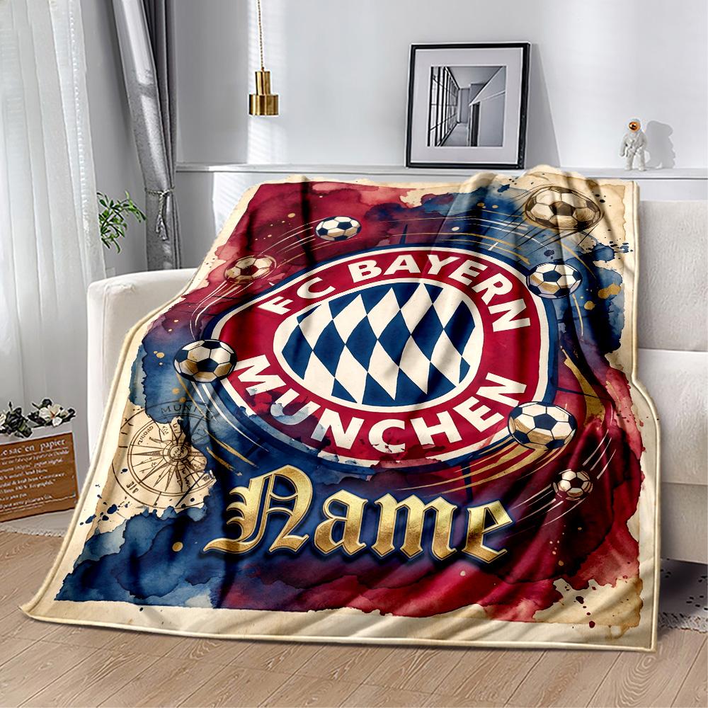 Bayern Munich Soccer Poster Customize Your Name Blanket Cozy Personalized Blanket Comfortable Perfect for Office Chair Bedding Nap Livingroom