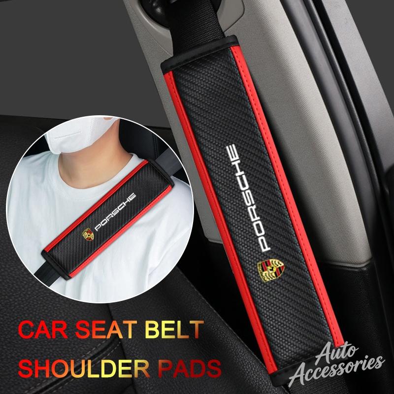 For Porsche MO82Pcs Car Seat Belt Shoulder Cover Safety Protector Pad Carbon Fibre For Porsche Cayenne Panamera Macan 911 Taycan Boxster Cayman