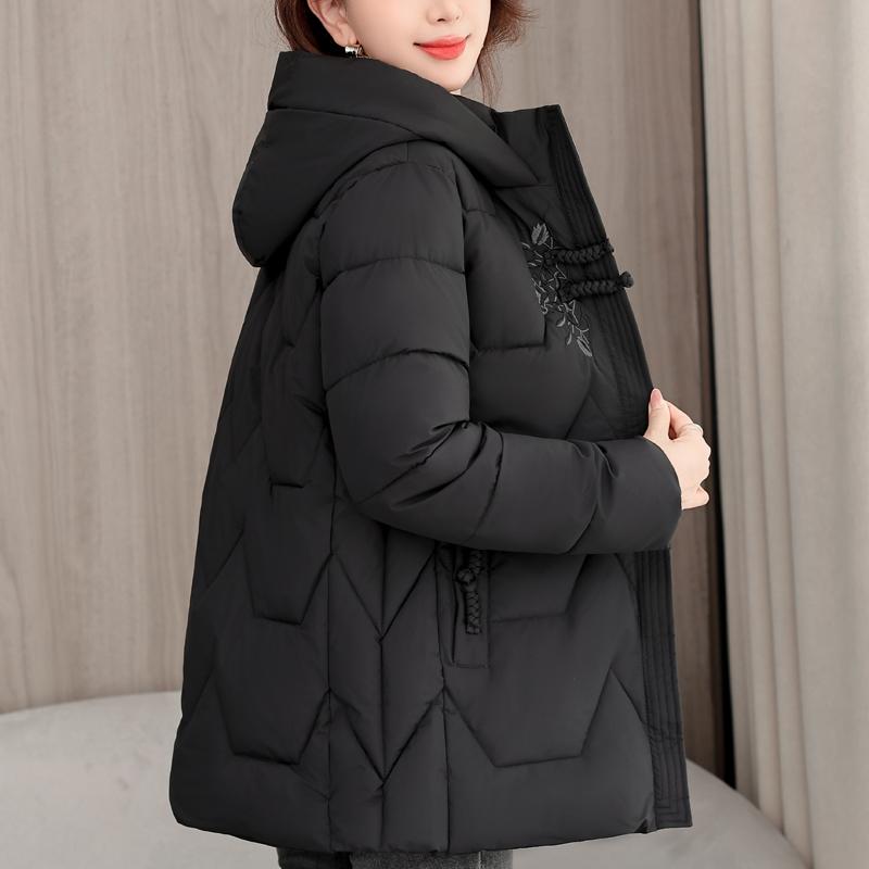 Middle Age Women's Winter Jackets Hooded Embroidery Casual Thick Parka Female Warm Coat