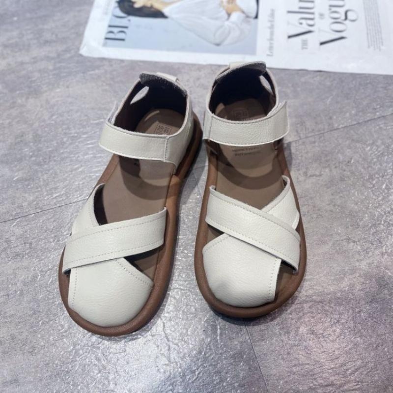 Fashion Women's Sandals 2025 New Comfortable Soft Leather Thick Bottom Roman Sandals Girls Preppy Summer Breathable Casual Flat Shoes