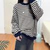 Retro striped velvet thickened crew neck sweater women's autumn and winter Hong Kong flavor loose lazy pure cotton jacket spring