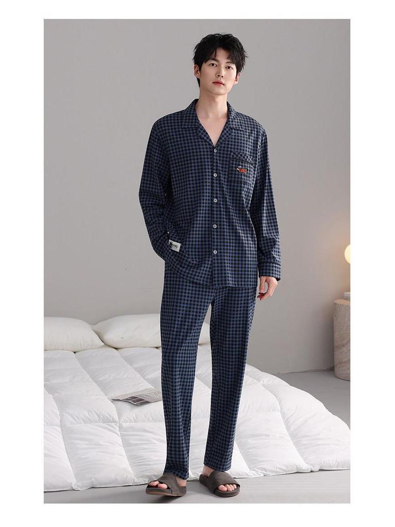 Men's Autumn Cotton Pajama Set - Cardigan, Long Sleeve Top & Pants, Casual High-End Home Wear