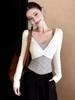 Women's Spring Striped Long-Sleeve Top with Twisted Knot Design - Slim-Fit and Flattering Two-Piece Look