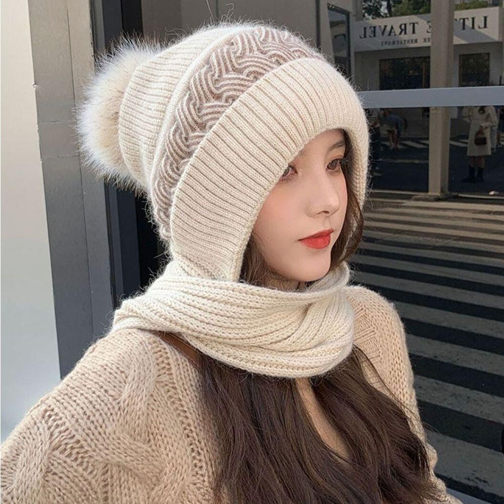 Winter Thermal Balaclava Neck Warmer Knitted Hat Neck Scarf Cap Beanie Hat Scarf