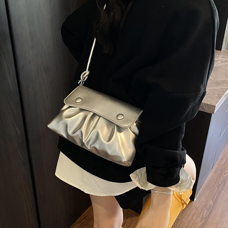 Spring and Summer High-end Handbag Bag Women's New Fashion Pleated Versatile Shoulder Bag Crossbody Small Square Bag