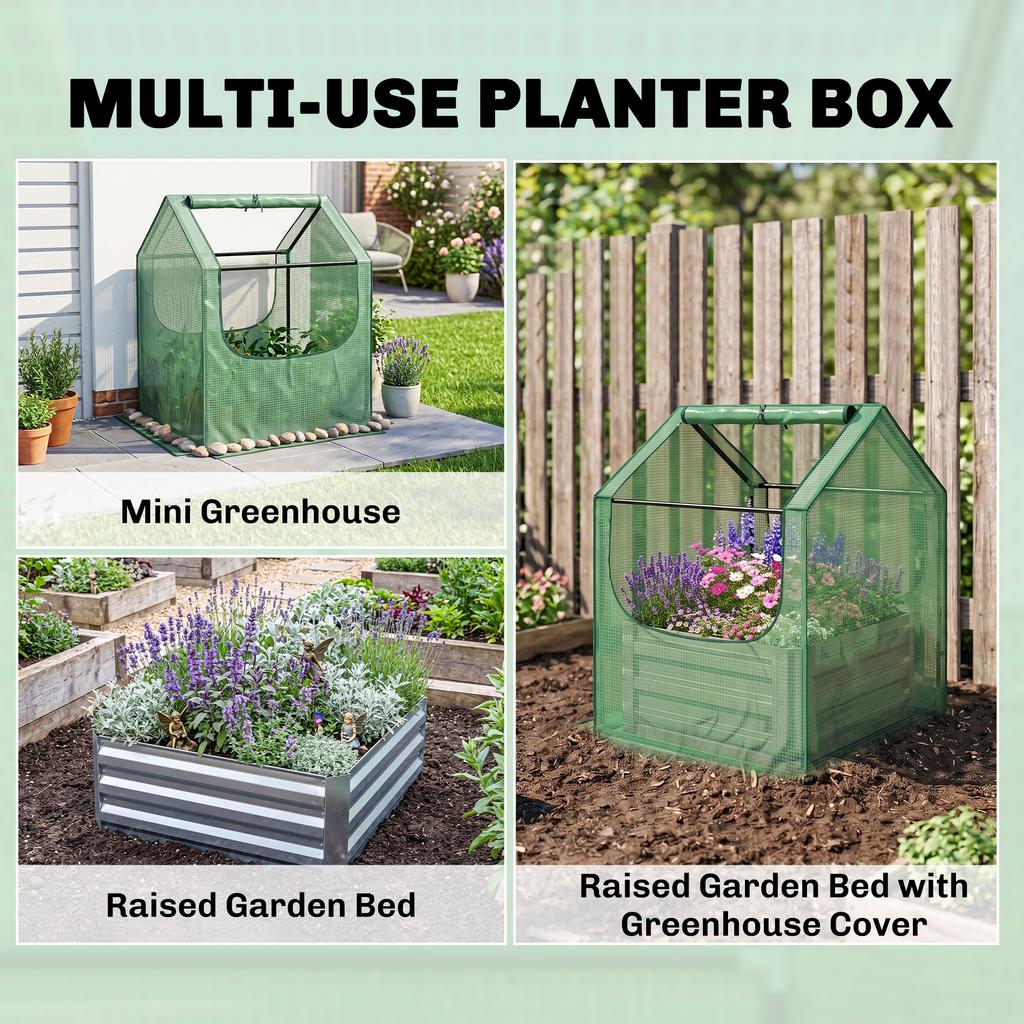 61 X 61cm Garden Planter Bed, with Cover - Green and Silver
