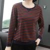 WTEMPO Dámský jarní pruhovaný svetr s dlouhým rukávem, velká velikost, dámský volný bavlněný kulatý výstřih, ležérní topy, velká velikost