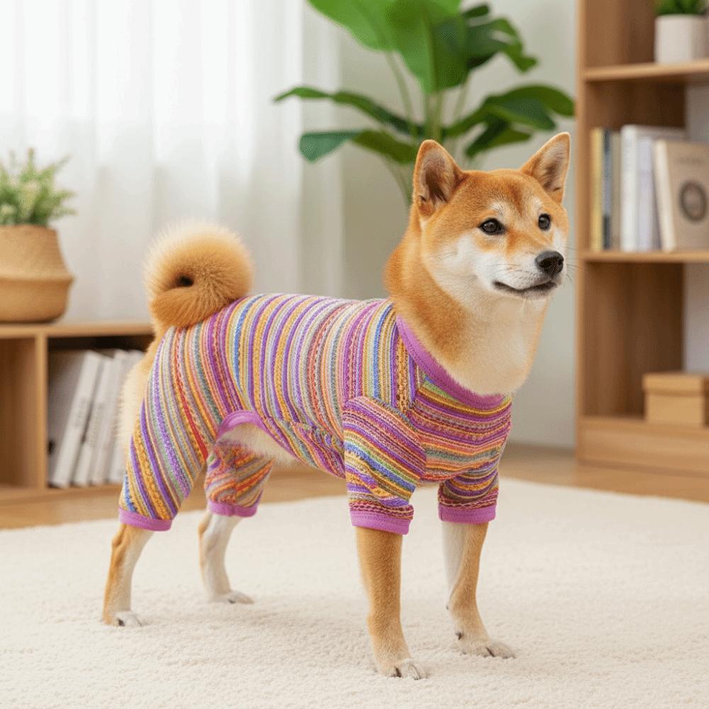 Colorful Stripes Dog Sun Protection Clothes Breathable Mesh Four Legged Dog Clothes  Spring Summer
