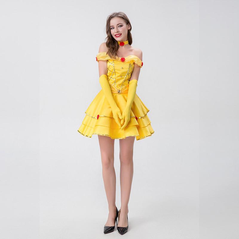 CosplayM-XL Sexy Snow White, fairy tale Princess Belle dress, drama stage dress, Halloween costume