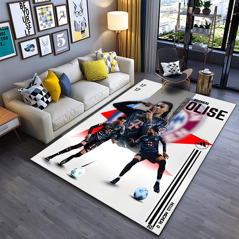 Sports Area Rug, Michael Olise Bayern 17 Black Red Poster, Fan Cave Decor, Non-Slip Mat