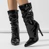 Sexy Patent Leather Thin High Heels Women Ankle Boots Designer Pleated Zipper Short Booties Banquet Prom Shoes
