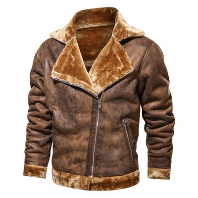 Zimní klopová kožená bunda Fleece zahuštěná ležérní pánská kožešinová integrovaná bunda