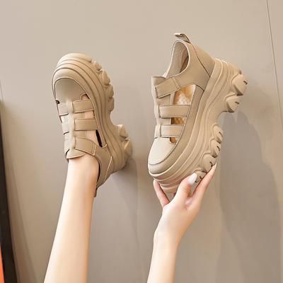 Thick Soled Sponge Cake Shoes for Women In the Summer of 2026 Height Increasing Leather Sports Roman Shoes with Toe Caps Sandals