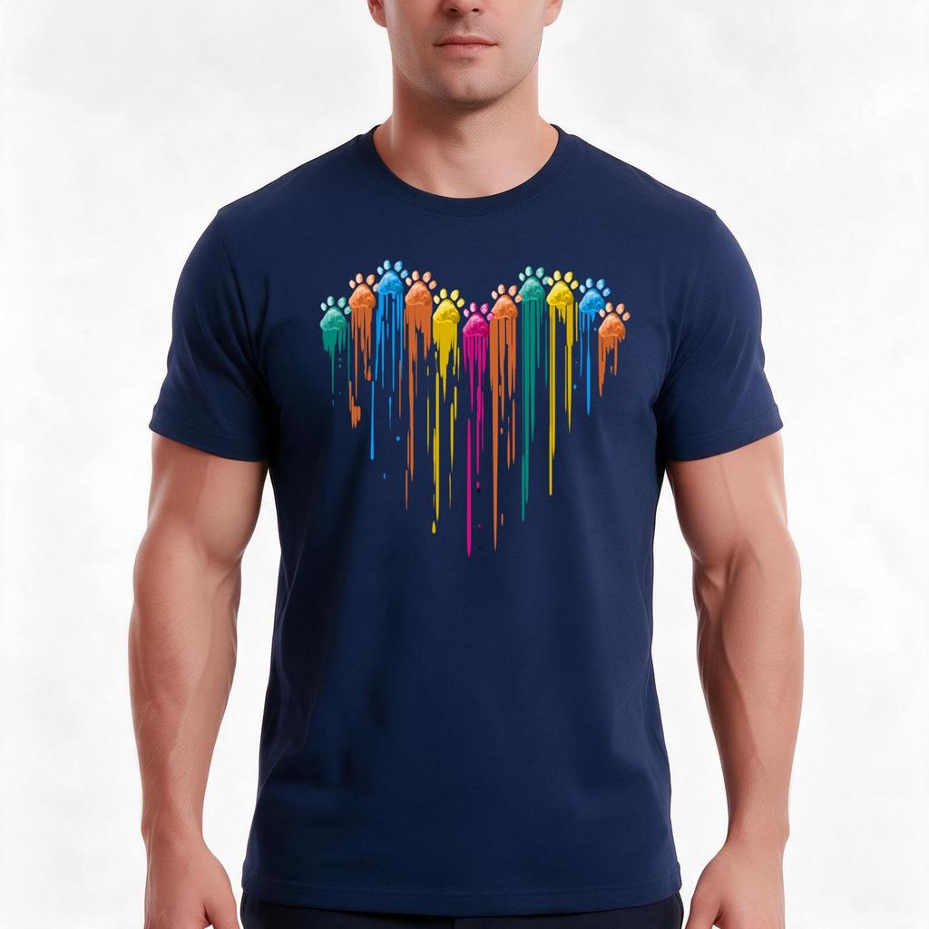 Heart Dog Paw Rainbow TShirt Summer Casual Cotton Tee Oversized Streetwear Tops Vintage Graphic Print Unisex Unisex Unisex