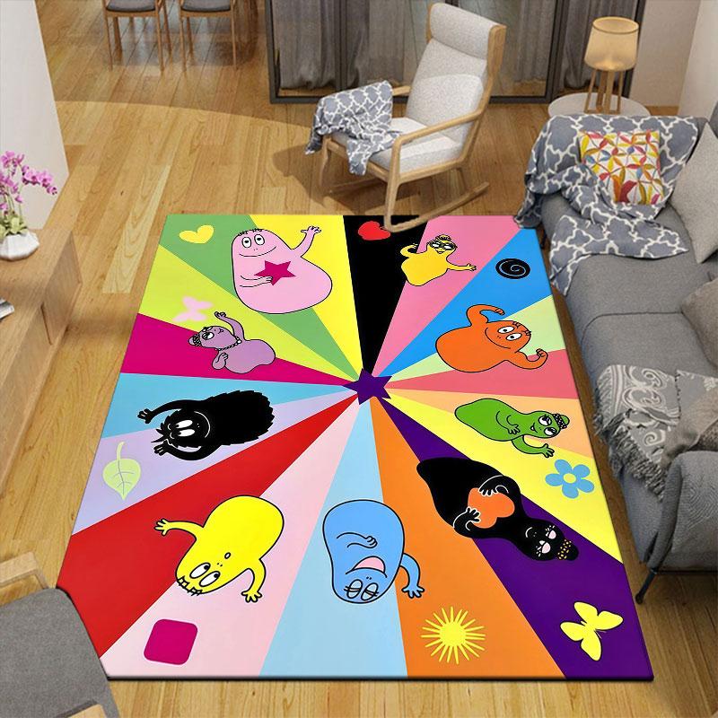 Barbapapa Art Flannel Printed Carpet, Home Sofa Decoration for Living Room & Bedroom, Non‑Slip Play Flannel Floor Mat for Game Room