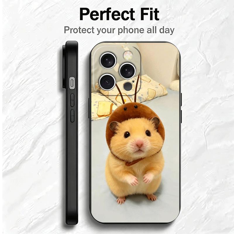 Funny Cute Pet Hamster Soft Phone Case for iPhone 16 16E 17 Air 15 Pro Max 14 Plus 13 Mini 11 12 7 Black Cover Back Shell