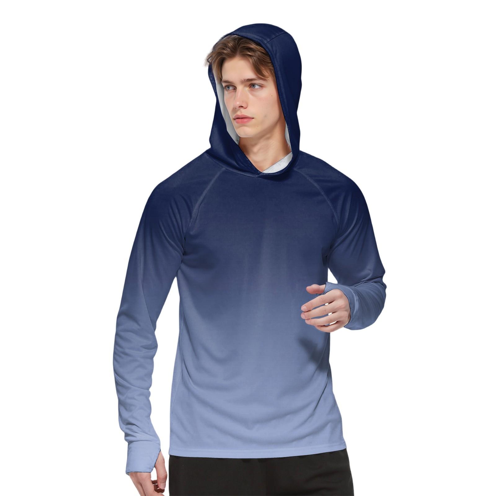 

Мужская модная рубашка с длинным рукавом с принтом и капюшоном SPF/UV XXL тёмно-синий