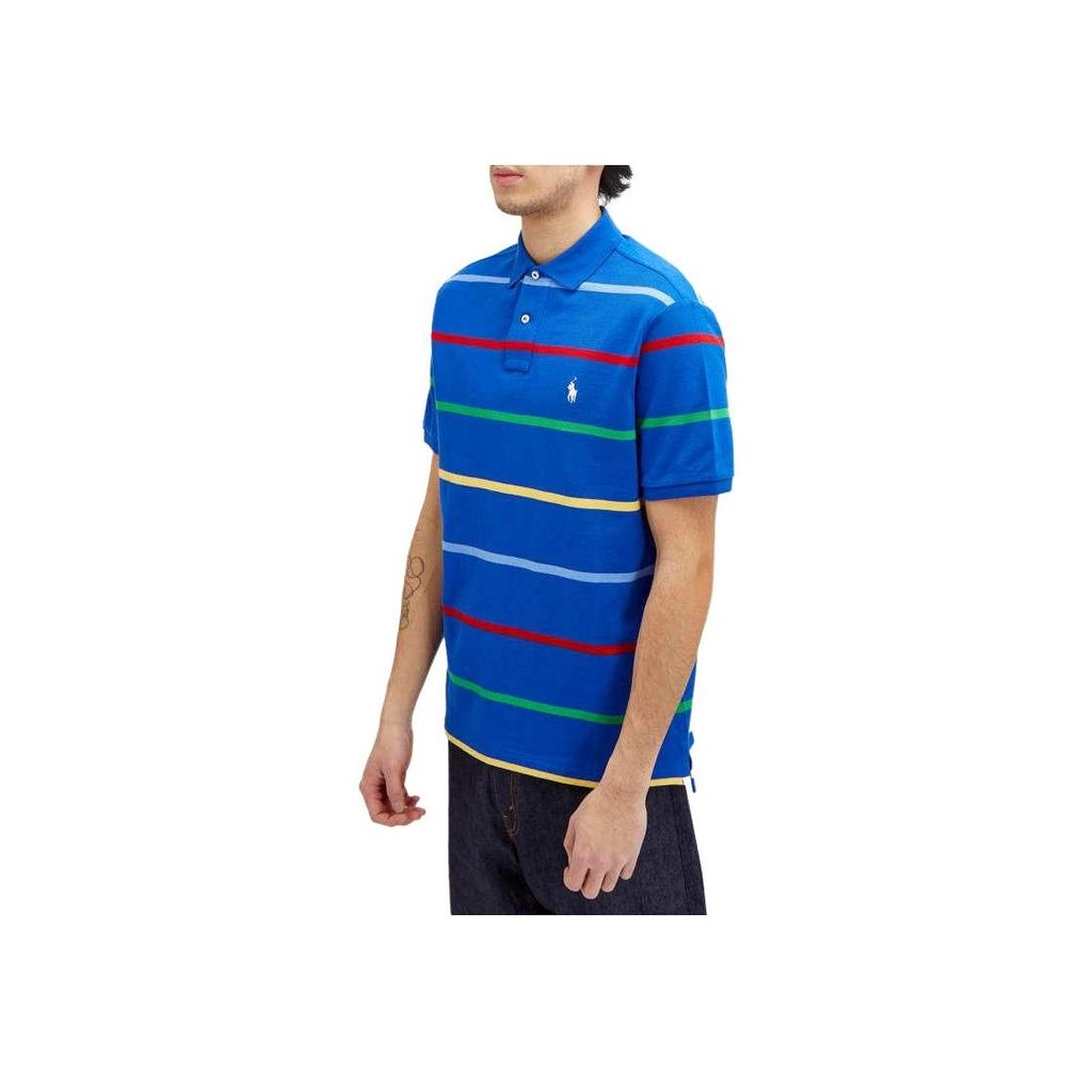 Polo Ralph Lauren Logo Embroidered Striped Straight Fit Short Sleeve Polo Shirt Men Tops Blue 710926410-001