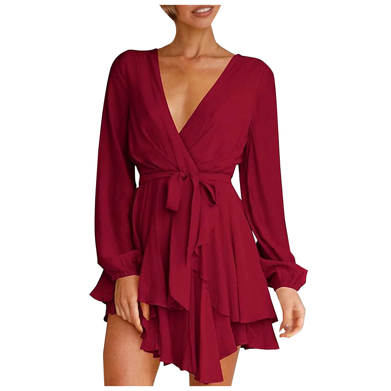 

Женское повседневное модное однотонное свободное платье-рубашка с длинными рукавами и карманами S винный