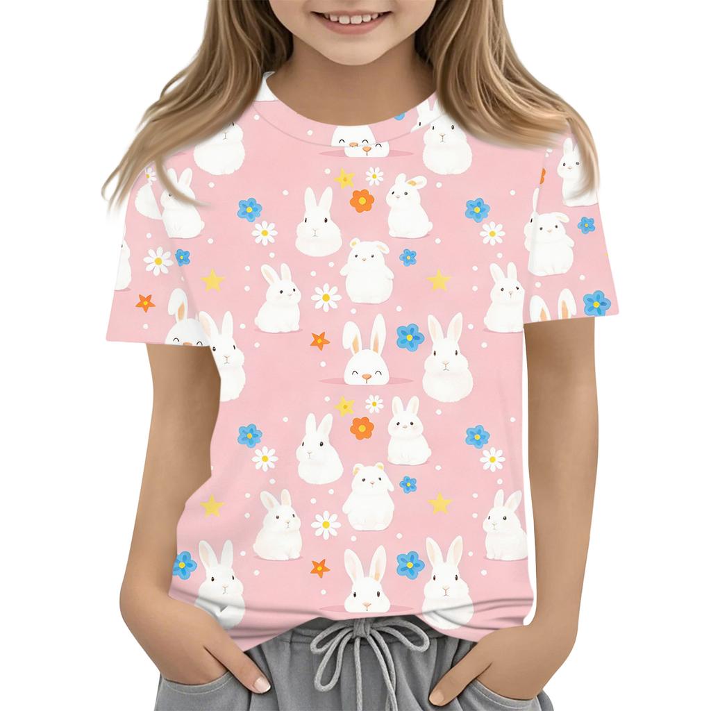 Boys Girls Round Neck Casual Printed Short-sleeved T-shirt Top