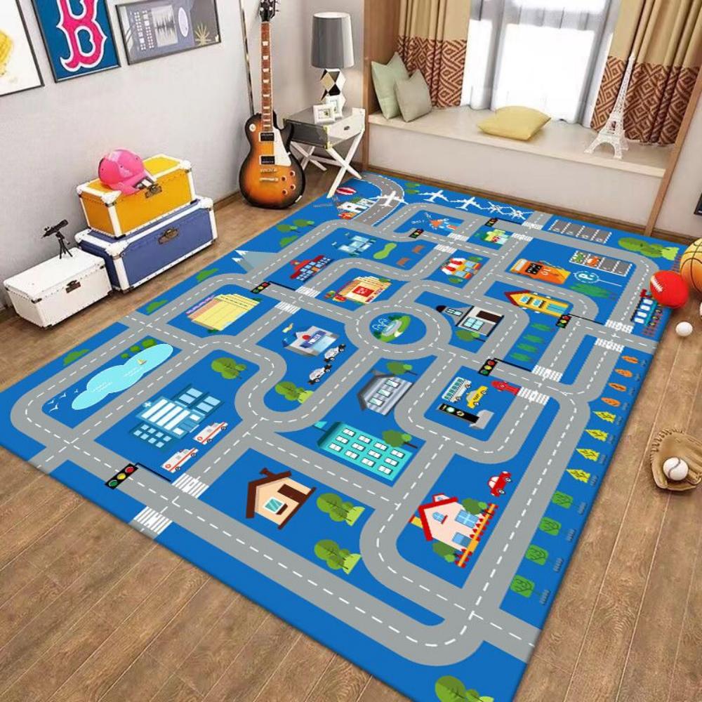 Fun Overview View of the Urban Road Carpet  Living Room Decor Sofa Rug Kid's Play Mat Bedroom Bedside Rug Kid Room Mat Doormat