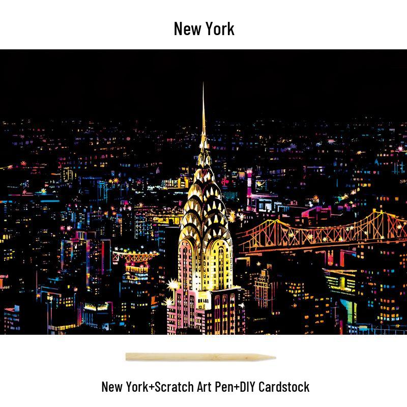 City Night View Scratch Art – DIY Kreatives Handgemachtes Malen Geschenk für Beste Freundin