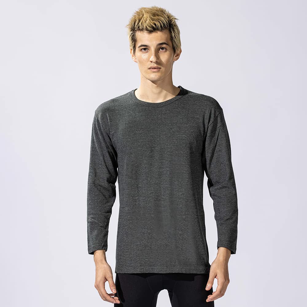 Otafuku Glove Winter Long Crew Moke Size M Men's Innerwear, Sleeve, Neck, Heat-Retaining, 3/4 Sleeves, JW-169, Gray, (3-Pack)